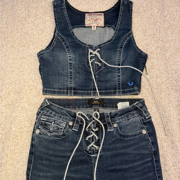 True Religion Lace-Up Denim Set (Top S/P + Jeans 24) - Picture 4 of 7